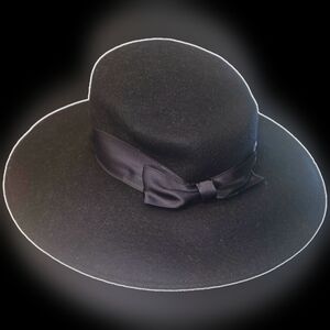 Vintage Italian Navy Wool Felt Wide-Brim Hat
